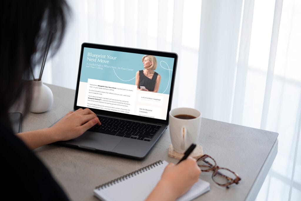 Person viewing the “Blueprint Your Next Move” self-paced course on a laptop