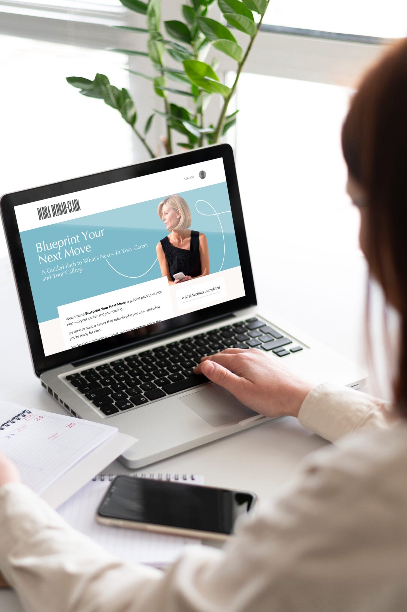 Laptop displaying Debra Bednar-Clark’s self-paced course “Blueprint Your Next Move”